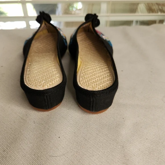 Women's Backless Embroidered Black Chinese Style Casual Slippers Loafer Size 8.5 - Picture 6 of 7